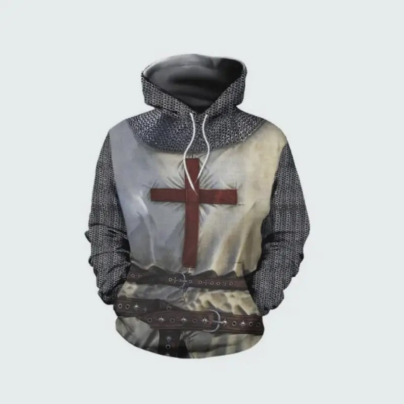 Herkomst Tempelier Pantser Hoodie - Middeleeuwse Stijl 3D Print Pullover voor Heren