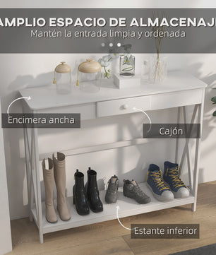 Witte Houten Console Tafel met Lade en Opbergplank - 100x30x81 cm