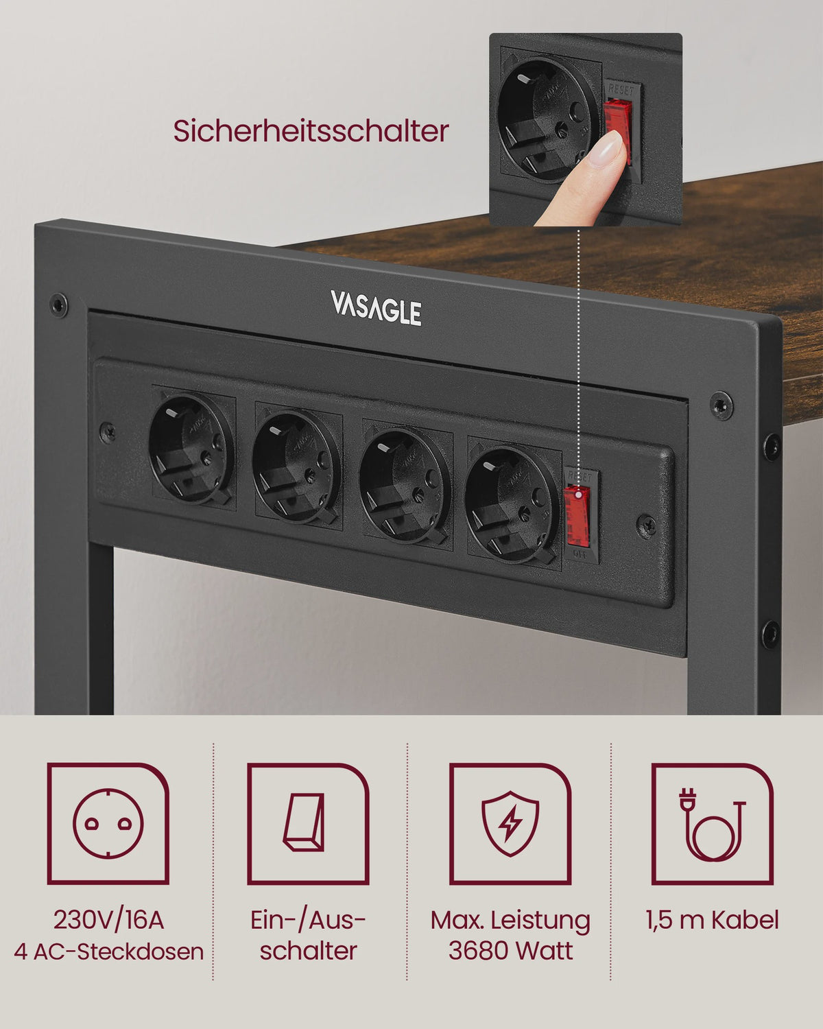 Keukenrek met Stopcontacten, 2 Metalen Manden en Magnetronplank - Industrieel Design