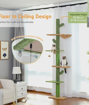 Cactus Kattenboom 5-Tier Vloer tot Plafond Klimpaal met Hangmat & Krabpaal