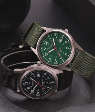 Stijlvol Herenhorloge met Kwarts Uurwerk, Lichtgevende Wijzers en Datum - Militair/Sportief Nylon Band