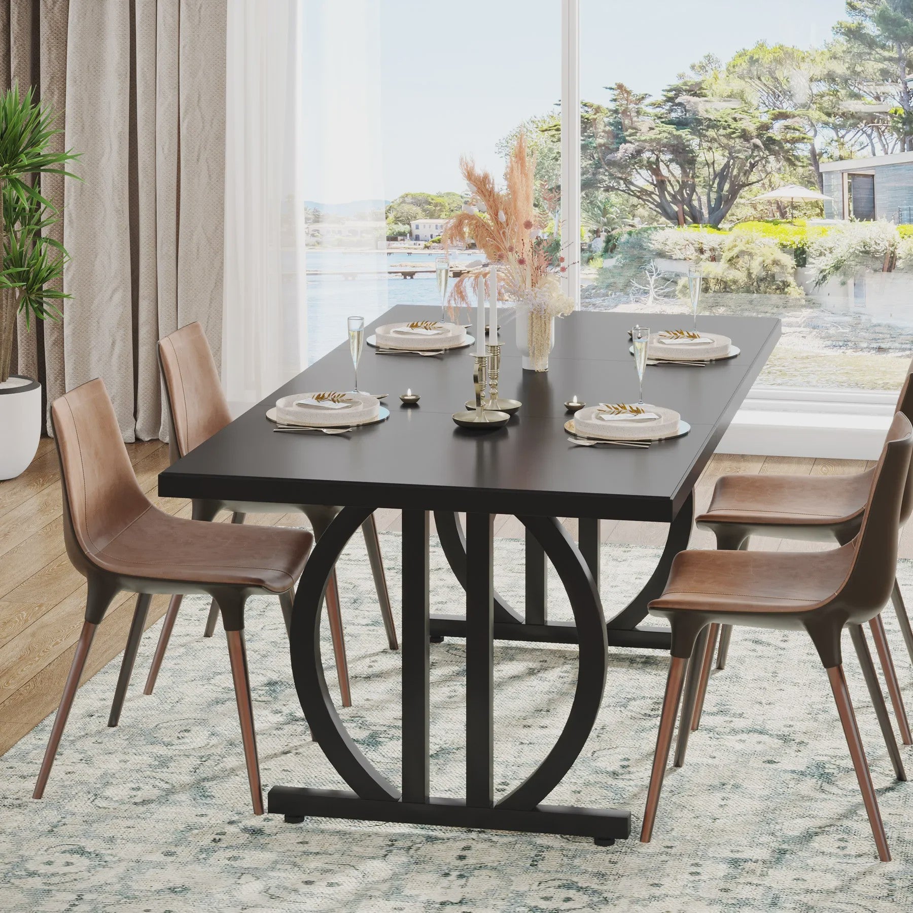 Industriële Eettafel 160 cm voor 4-6 Personen - Zwart met Zwaar Metalen Frame
