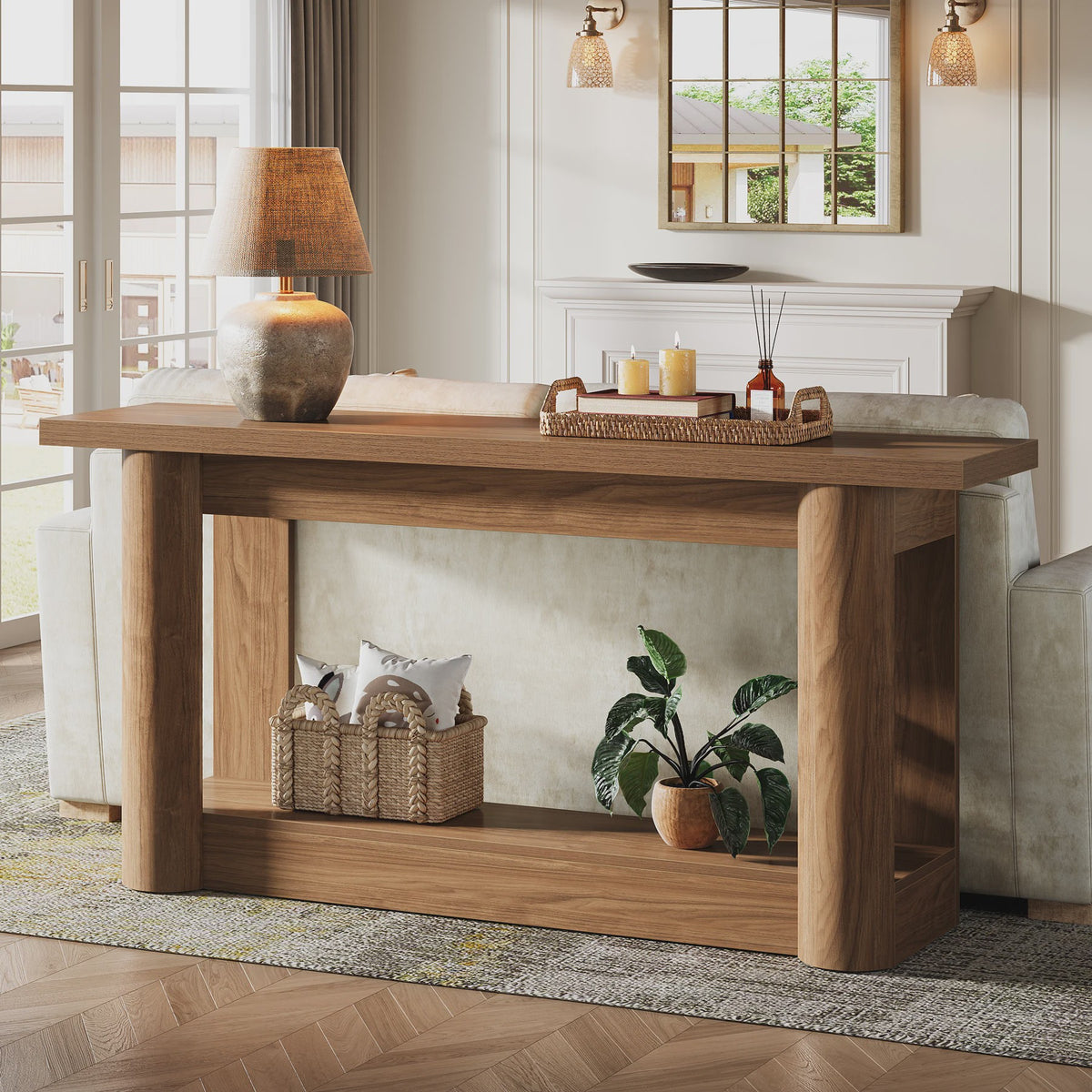 Tribesigns 160cm Farmhouse Console Tafel - Smal, Lang Dressoir voor Achter de Bank met 2 Lagen Opslag