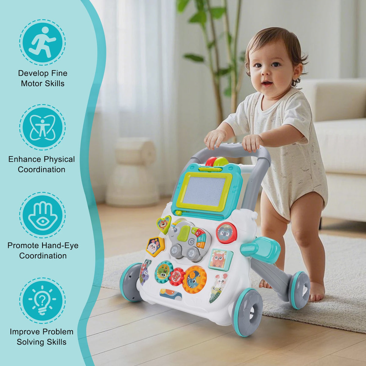 Multifunctionele Loopwagen met Muziek en Tekenbord voor Baby's (12M+)