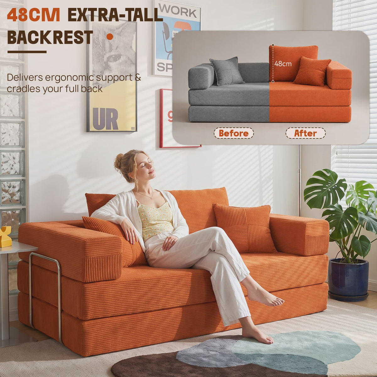 Opvouwbare Sofa Bed 200cm XXL - Modulair Gastenbed met Corduroy & Memory Foam