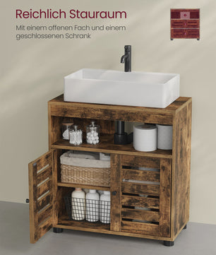 Badkamerkast Onderbouw Wastafel - Rustiek Hout Design met 2 Deuren en Verstelbare Plank