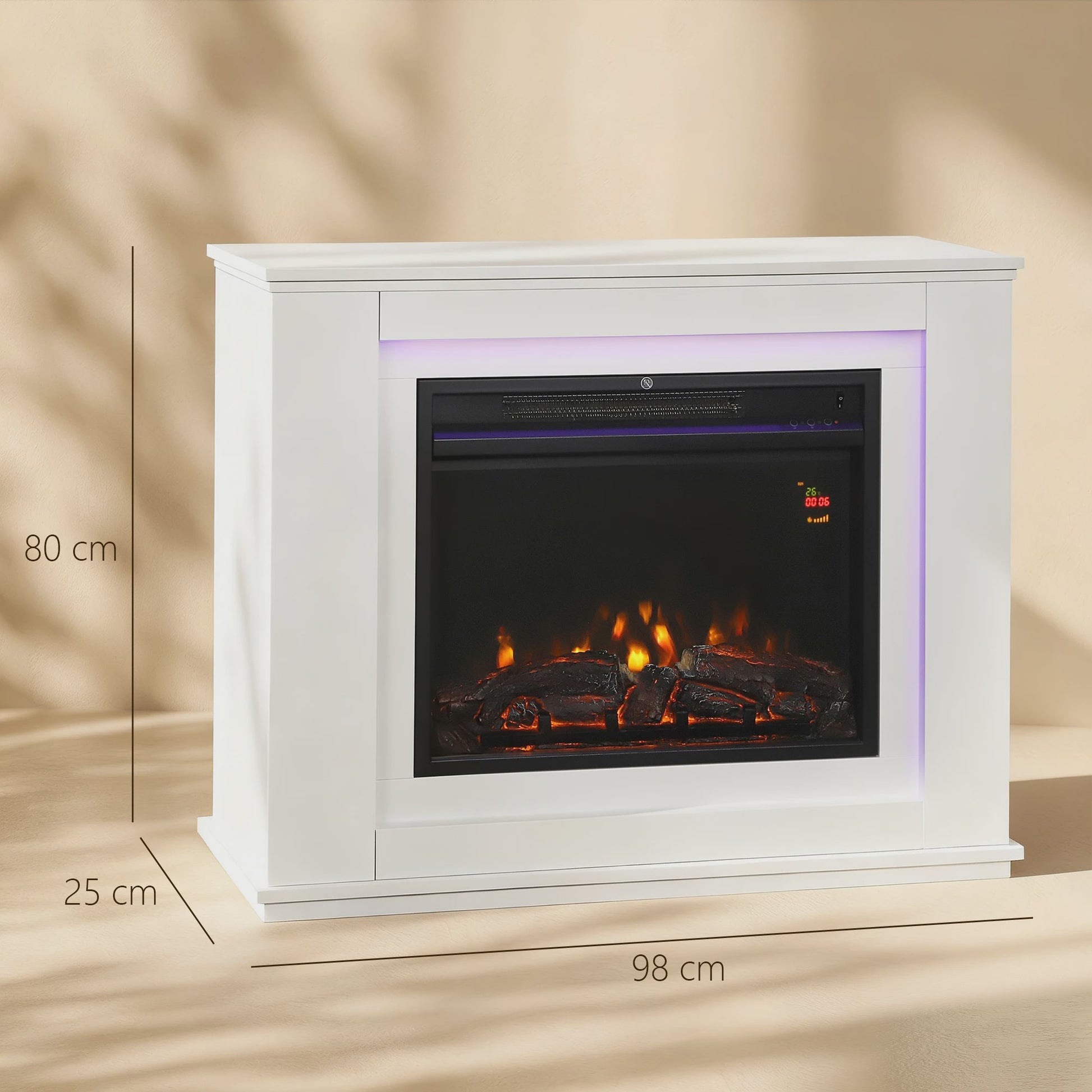 Elektrische Inbouwhaard Homcom 1000/2000W met Realistisch Vlammenspel en 12 Kleuren