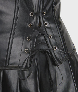 Lederlook Corset met Rok Set - Gothic, Punk & Steampunk Stijl - Verkrijgbaar in Plus Size