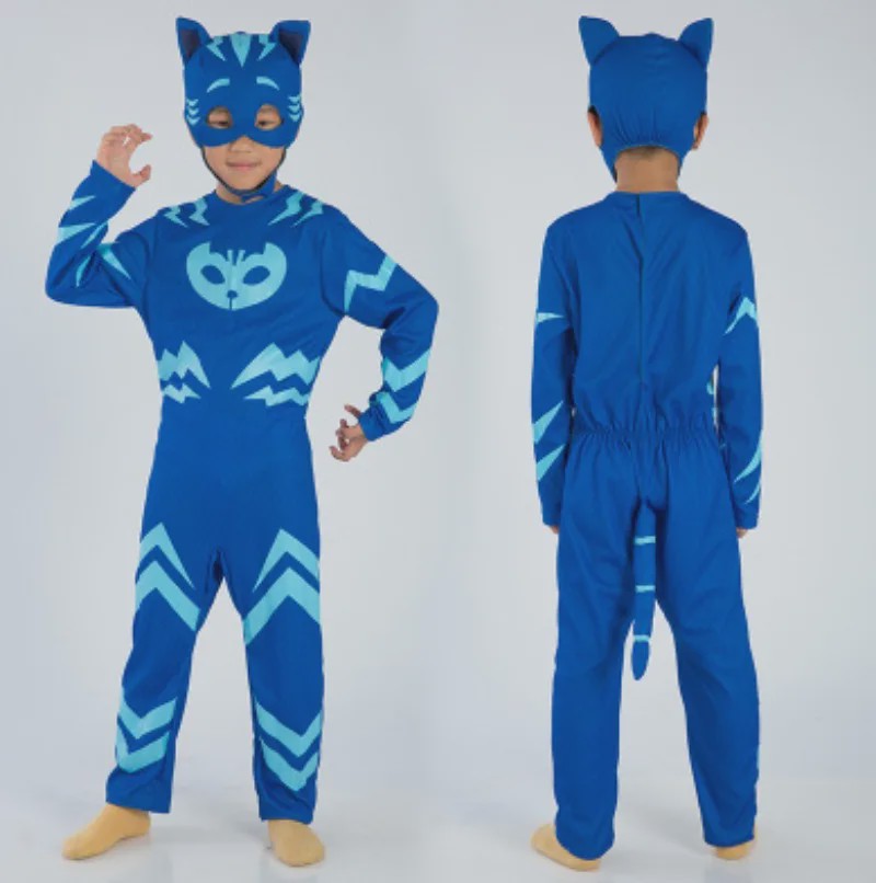 Kinder Verkleedkostuum Blauwe Kattenheld met Masker - Perfect voor Feestjes & Halloween