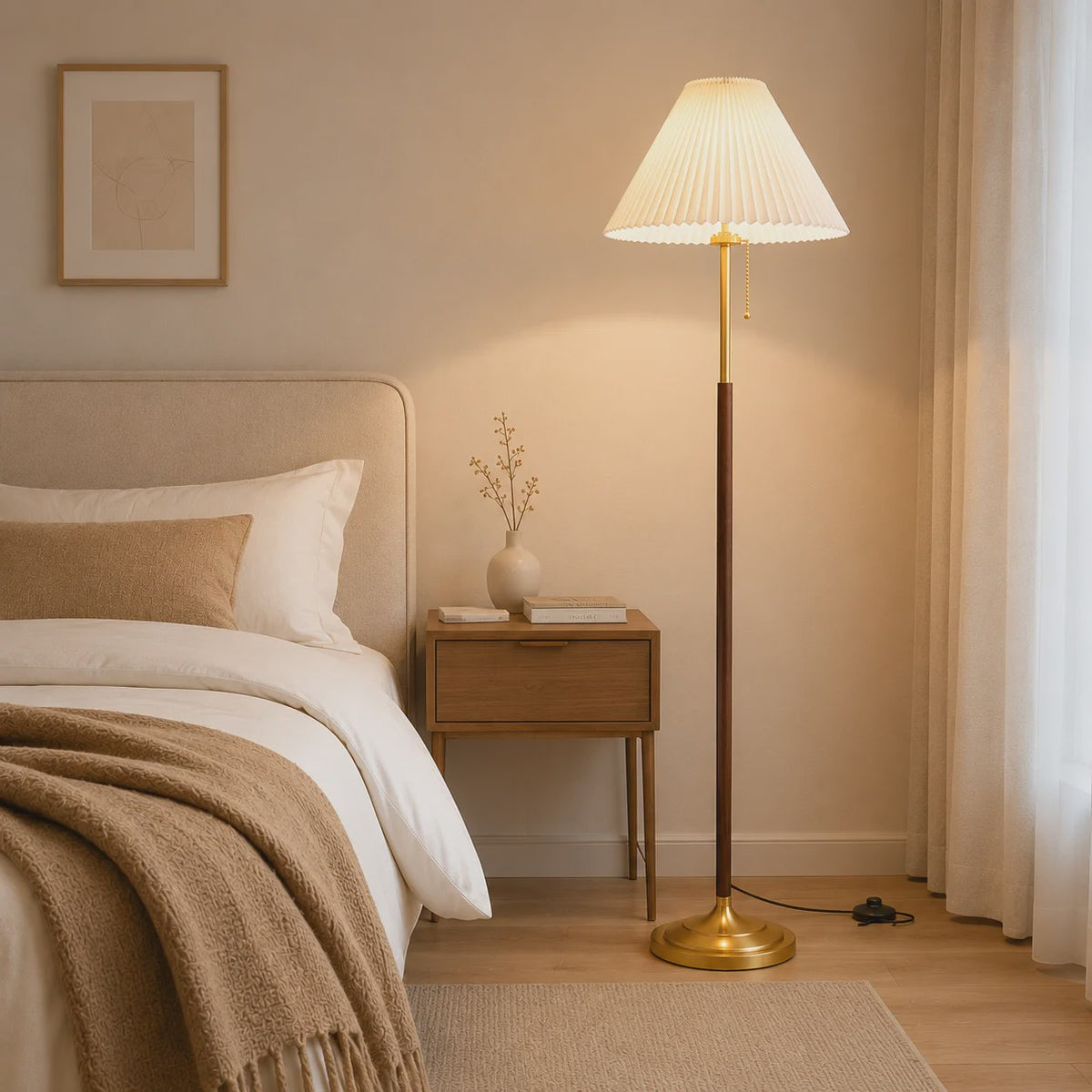 Moderne Plissé Stoffen Vloerlamp met 3 Kleurtemperaturen & Voetschakelaar | Sfeerverlichting voor Woonkamer, Slaapkamer, Kantoor