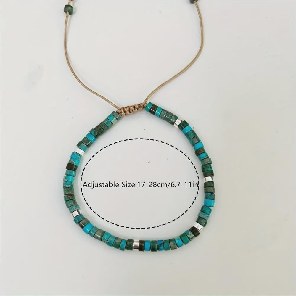Verstelbare Natuurlijke Turkoois Kralen Armband - Uniek Cadeau & Vakantie Accessoire