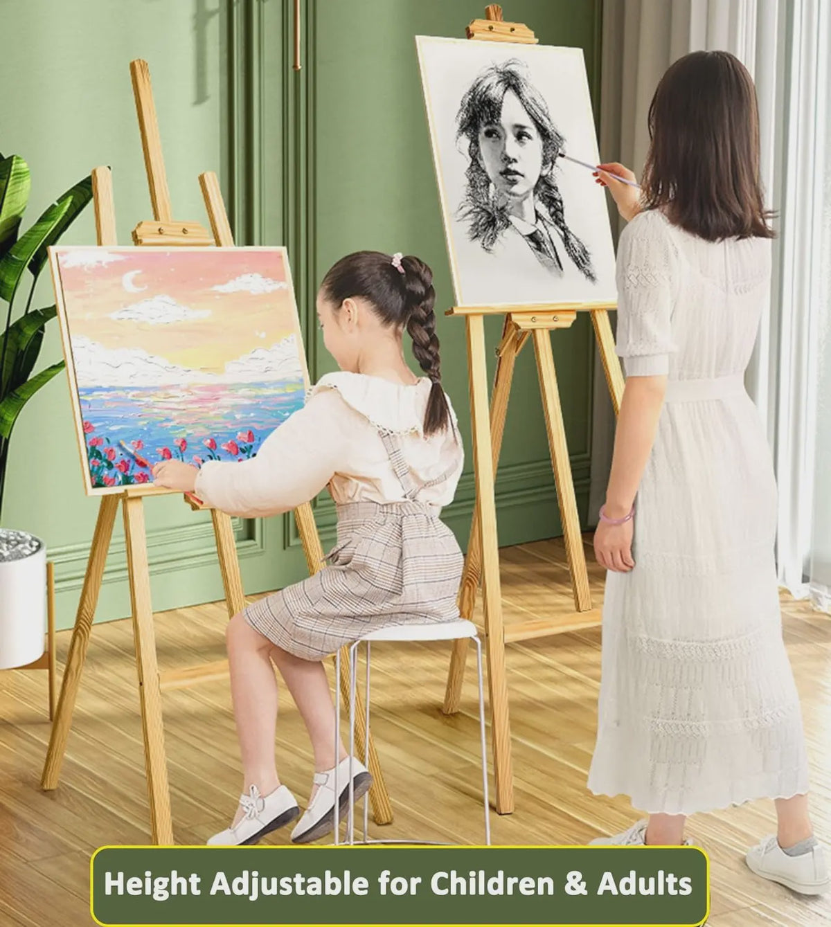 Houten Ezel Standbeeld 150/175 cm - Verstelbaar voor Kunst, Bruiloftsborden & Posters