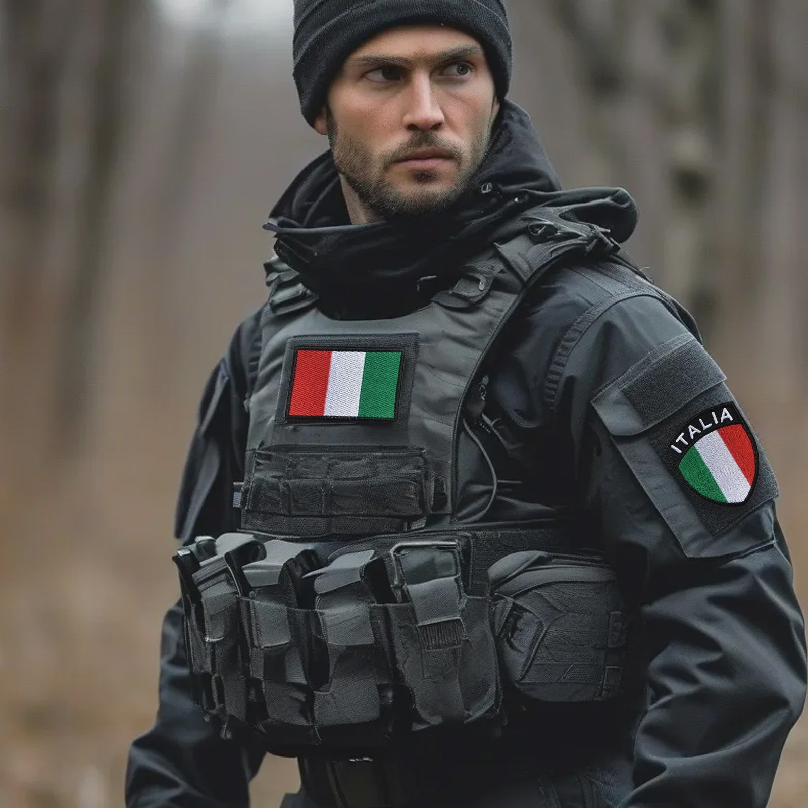 Set van 4 Italiaanse Vlag Patches met Klittenband - Borduurwerk Italia Schild