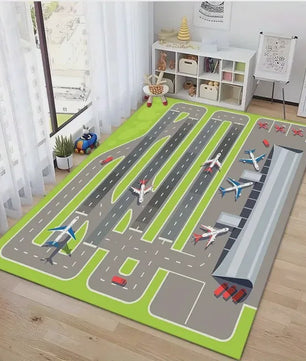 VIKAMA Speelkleed Vliegveld met Vliegtuigen - Wasbaar & Antislip Speelmat voor Kinderkamer