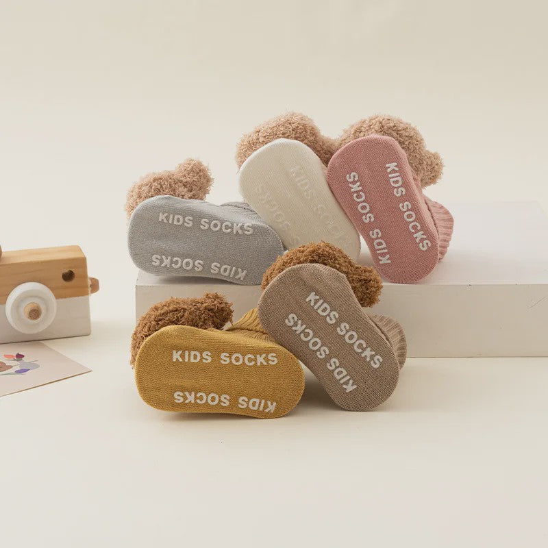 Schattige Babysokjes met Beer - Zacht Katoen, Anti-slip, Lente/Herfst