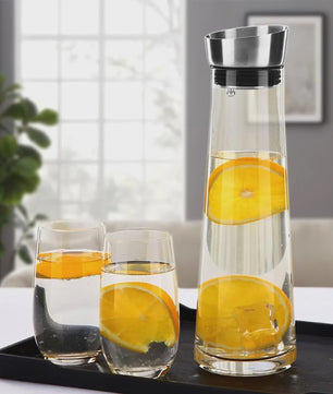 Stijlvolle Glazen Waterkan met Deksel - 1 Liter - Perfect voor Water, Sap, IJsthee & Limonade