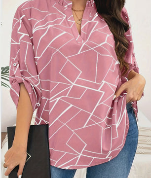 Plus Size Dames Blouse Elegant Lente Herfst Casual V-hals Losse Lange Mouw
