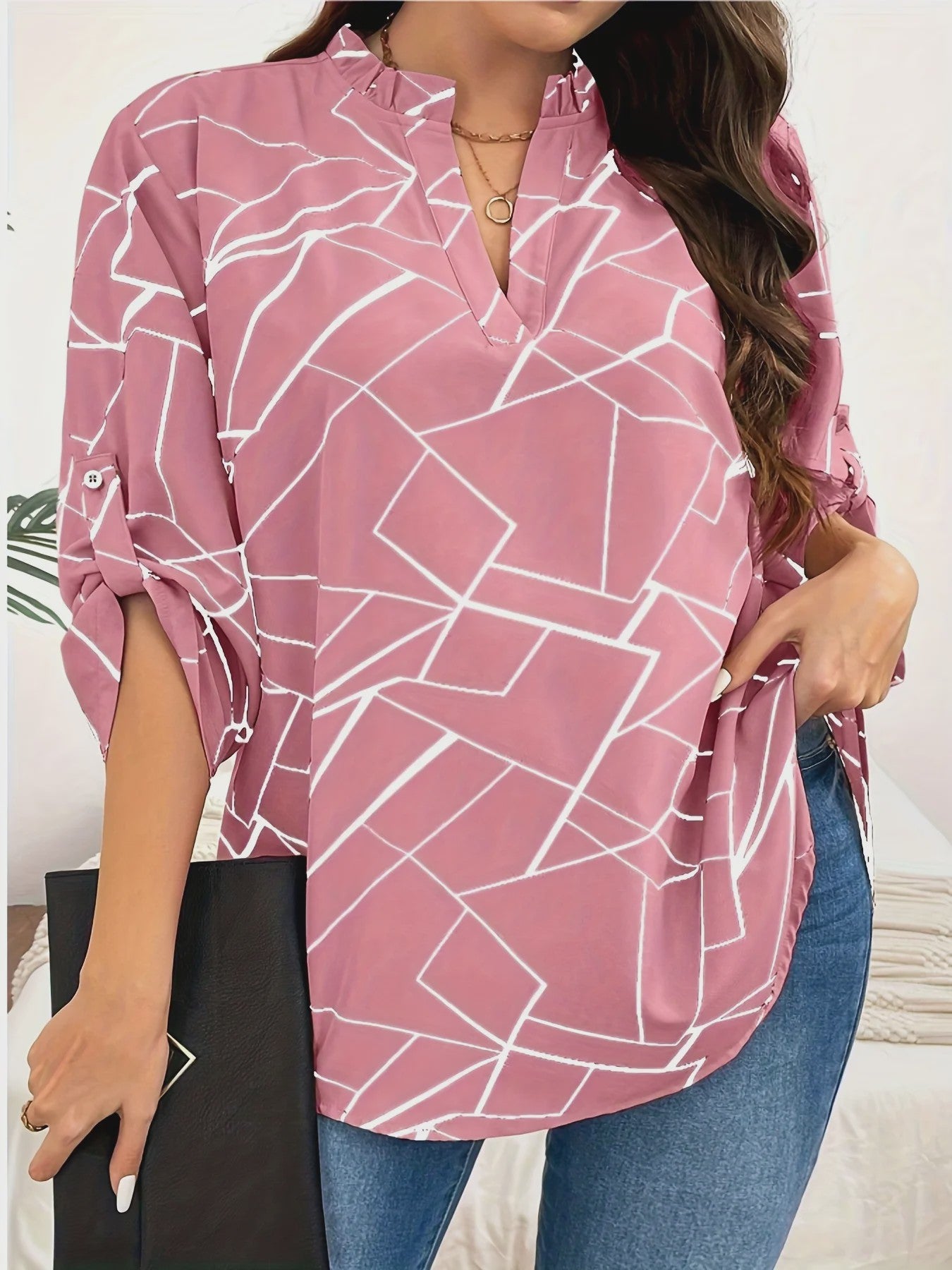 Plus Size Dames Blouse Elegant Lente Herfst Casual V-hals Losse Lange Mouw