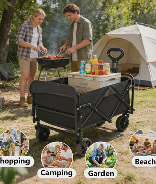 Uitklapbare Kampeerwagen Trolley - 150L, 75kg, 360° Wielen, Verstelbare Handgreep - Ideaal voor Strand, Tuin & Boodschappen