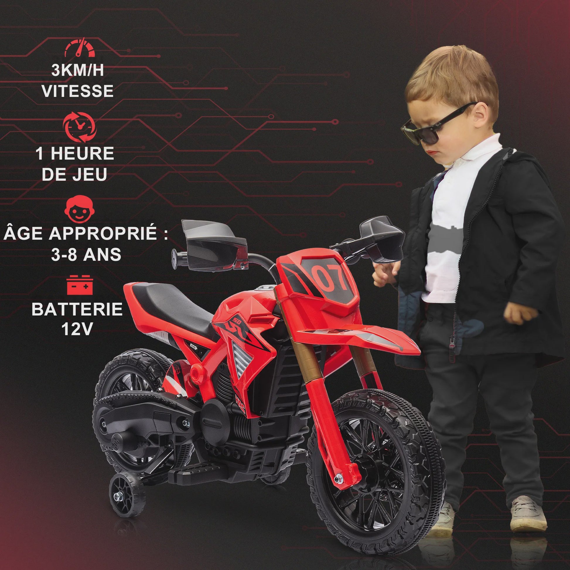 Elektrische Kinder Crossmotor 6V - Met 2 Motoren, Claxon en Zijwieltjes - Leeftijd 3-8 Jaar