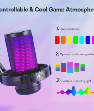 MAONO DGM20S USB Microfoon met RGB Verlichting en Ruisonderdrukking - Ideaal voor Streaming & Podcasts