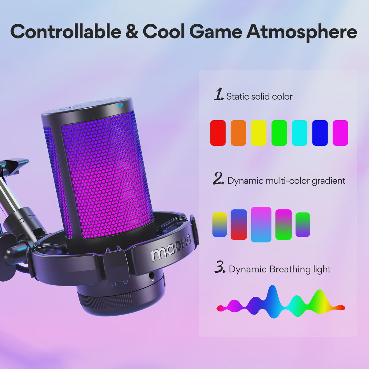 MAONO DGM20S USB Microfoon met RGB Verlichting en Ruisonderdrukking - Ideaal voor Streaming & Podcasts