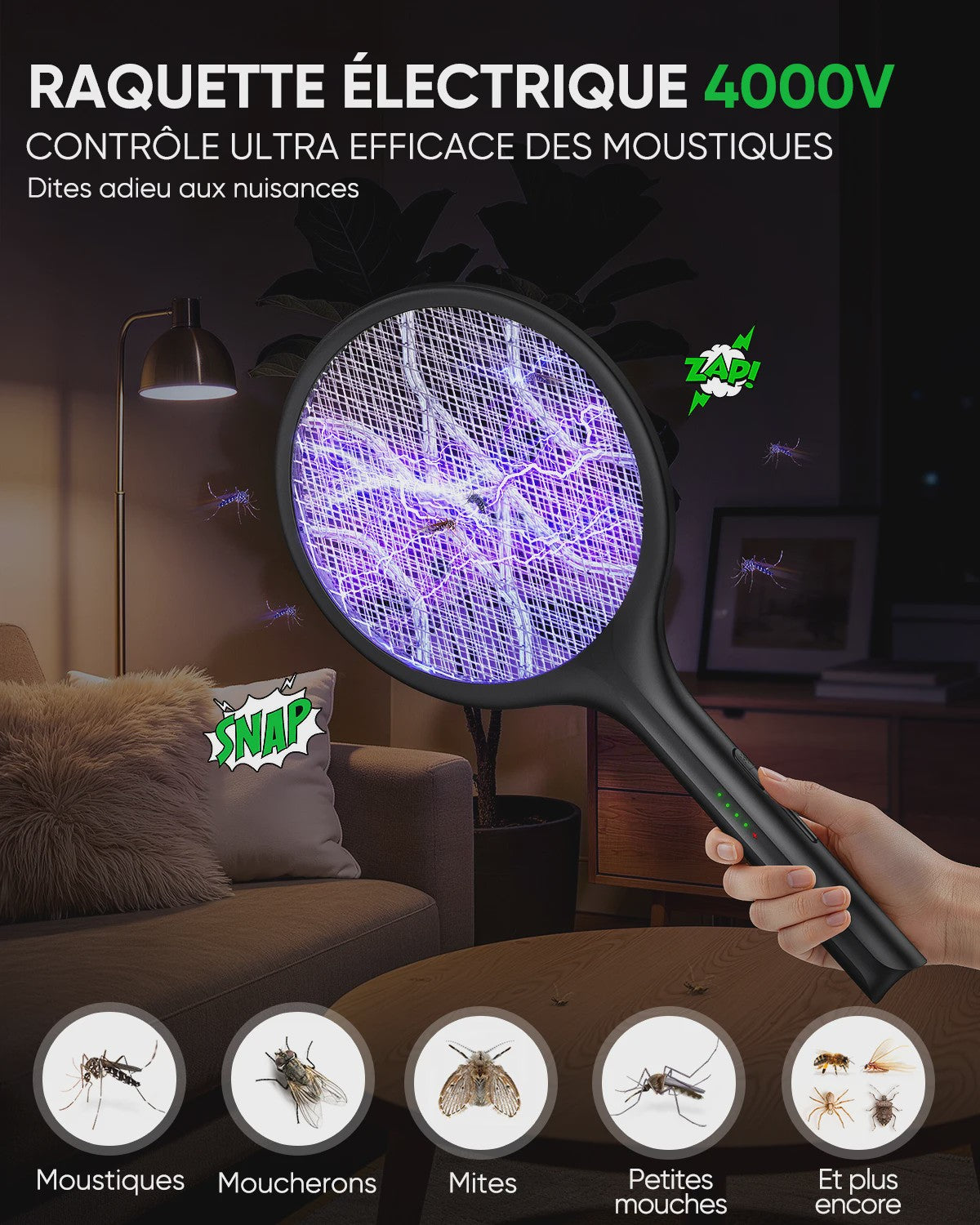 Elektrische Vliegenmepper met UV Licht & Oplaadbare Batterij