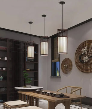 Sfeervolle Bamboe Hanglamp 18x42cm - Chinese Stijl Plafondlamp voor Woonkamer & Eetkamer