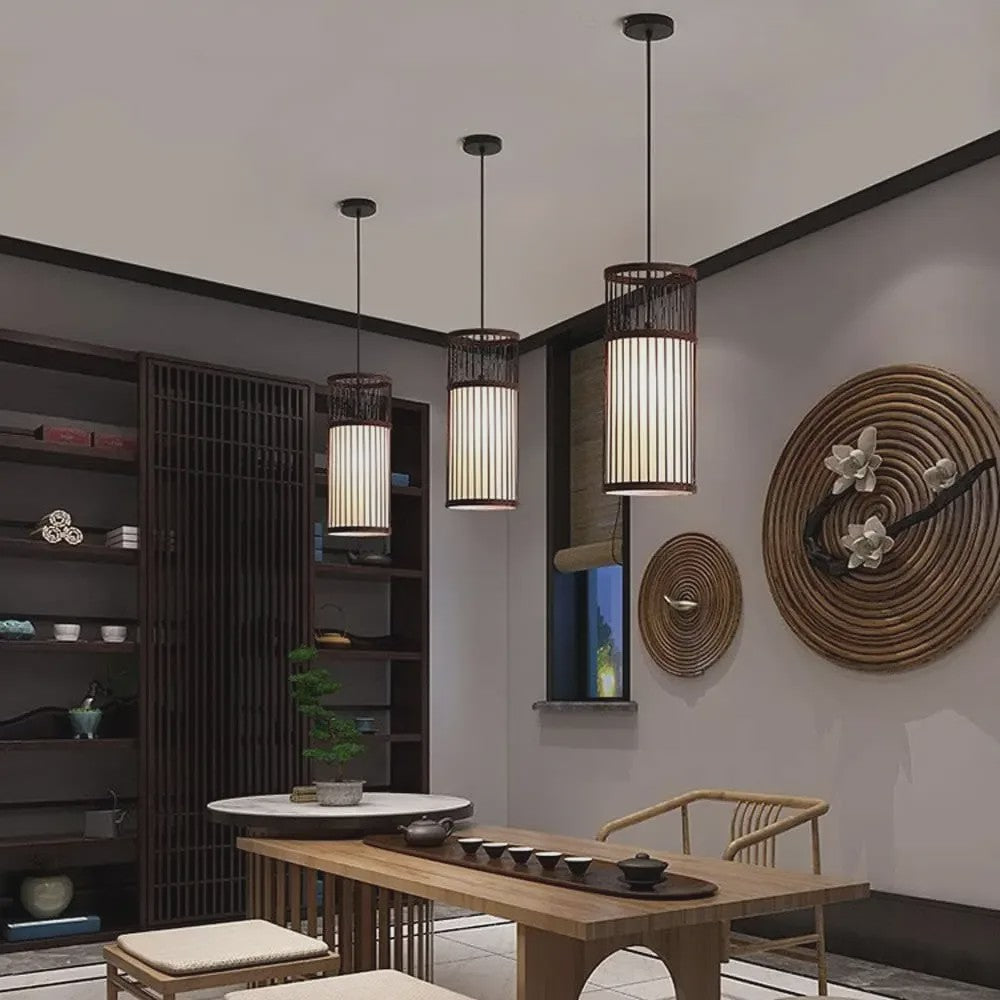 Sfeervolle Bamboe Hanglamp 18x42cm - Chinese Stijl Plafondlamp voor Woonkamer & Eetkamer