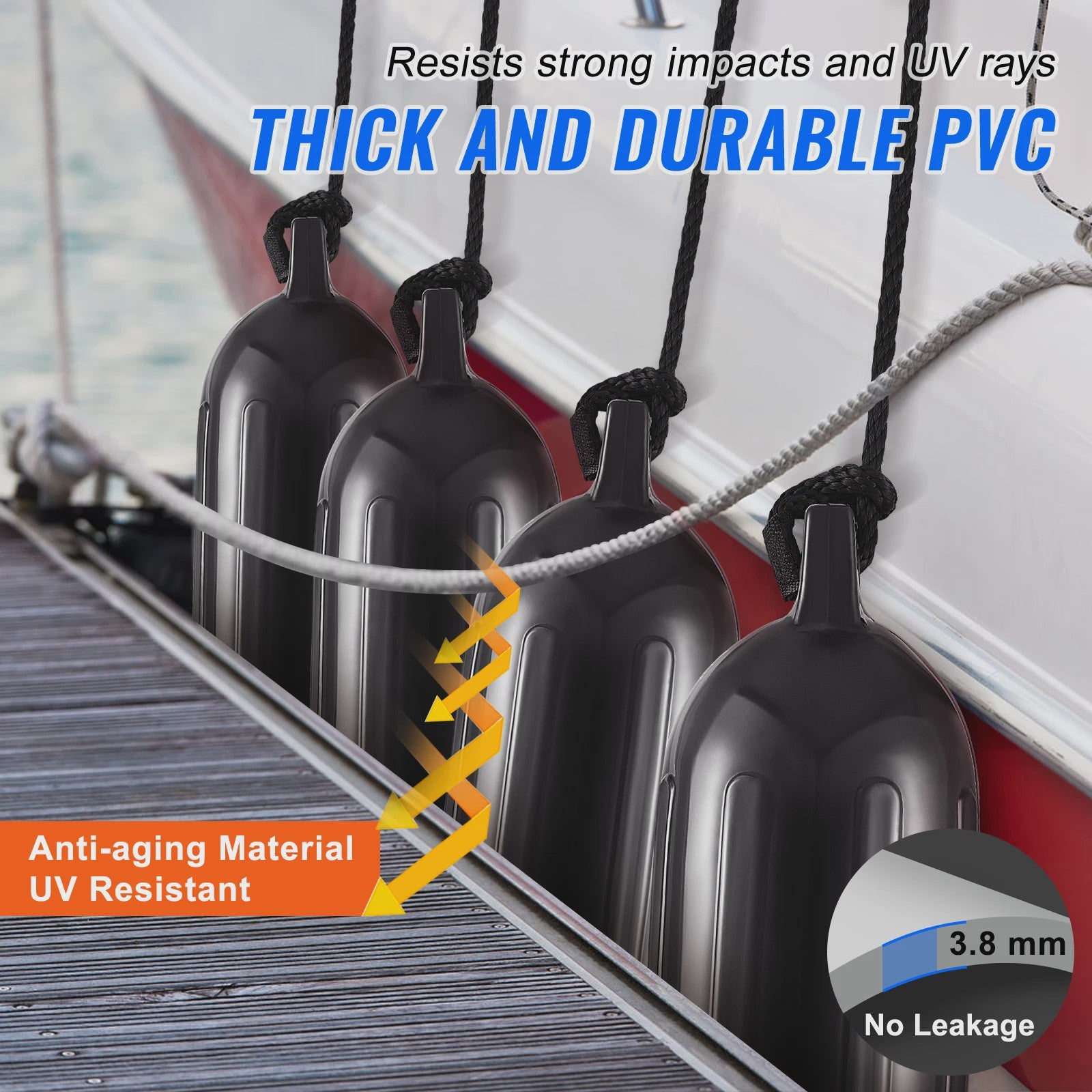 Opblaasbare Bootfender met Ribbels - Marine & Jachthaven Bescherming - Inclusief Pomp & Touwen