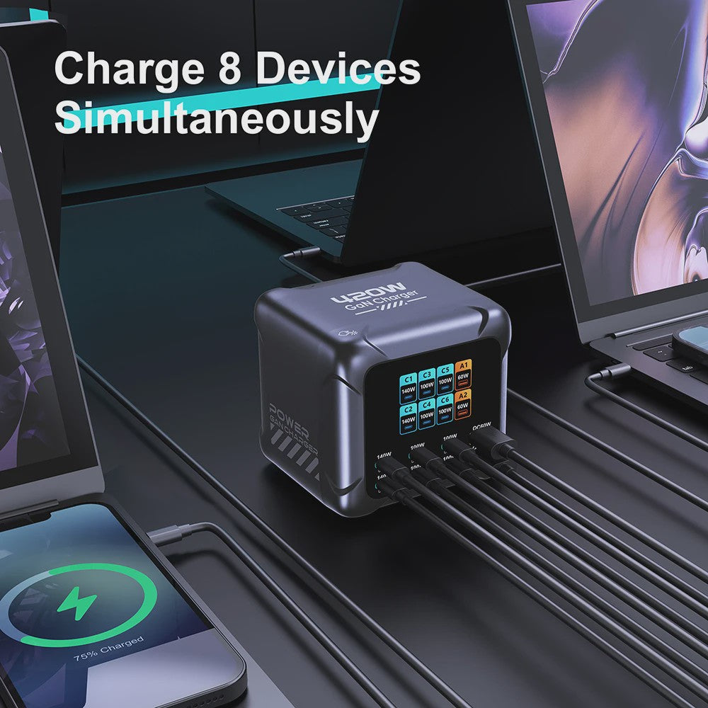 420W GaN Snellader met PD3.1: 140W USB-C Laadstation voor Laptops, Smartphones & Meer