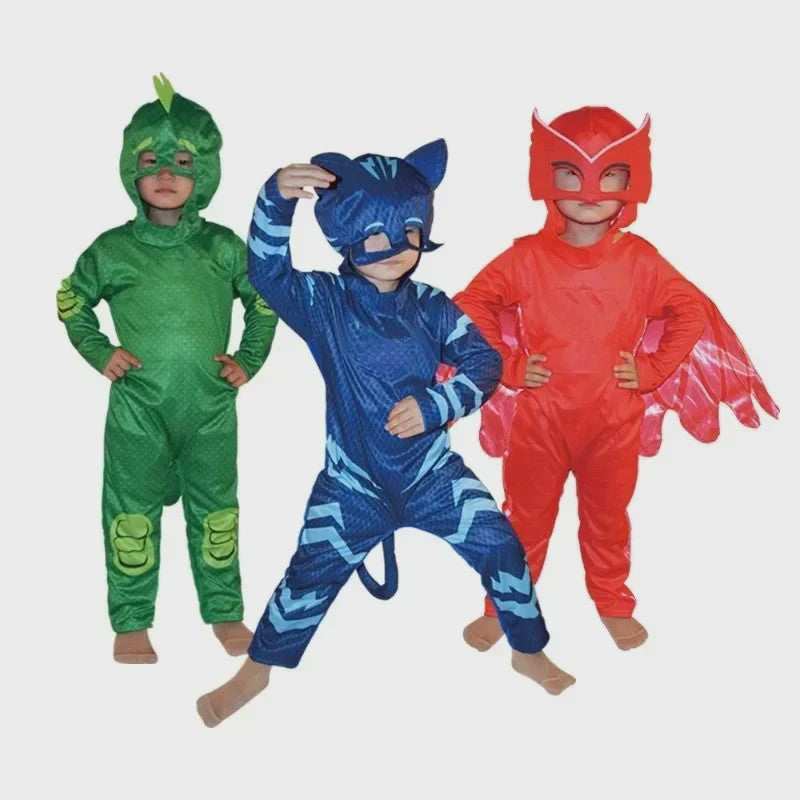 PJ Masks Kinderkostuum - Gekko, Catboy & Owlette Jumpsuit met Masker