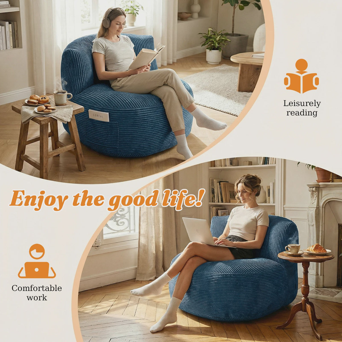 Comfortabele Corduroy Beanbag Fauteuil - Zachte Zitzak Bank voor Volwassenen