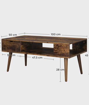 Vintage Salontafel met Lade en Open Opbergvak - 100x50x45 cm
