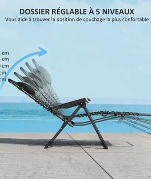 Outsunny Loungeset: 2x Kantelbare en Inklapbare Ligstoelen met Textilene, Zwart