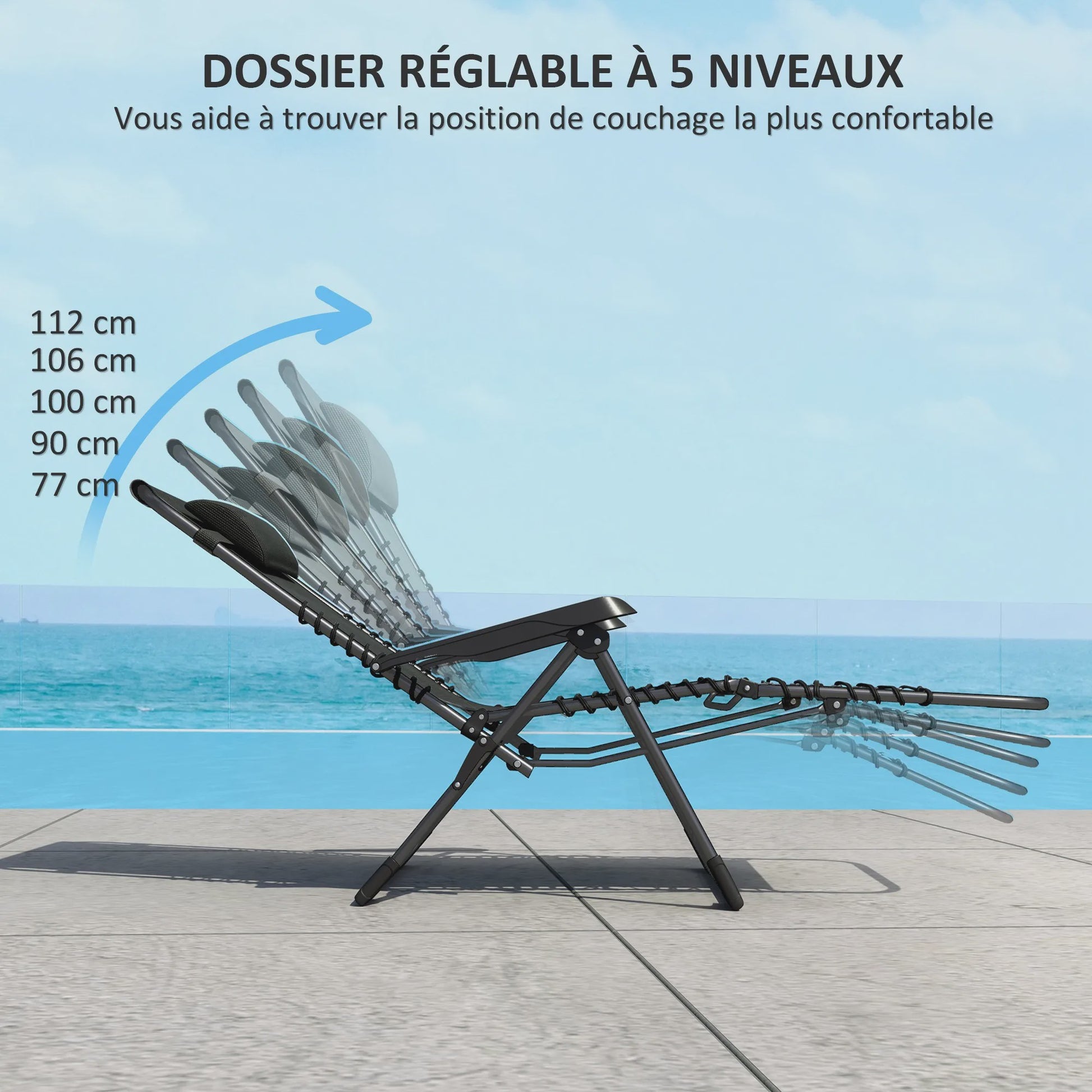 Outsunny Loungeset: 2x Kantelbare en Inklapbare Ligstoelen met Textilene, Zwart