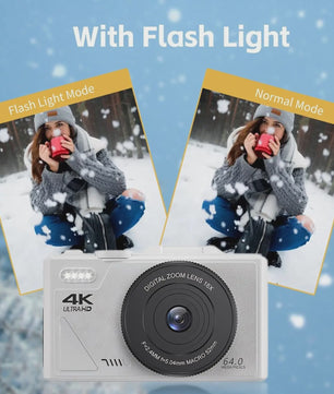Witte Digitale Camera 64MP met 18x Zoom, WiFi & 3.0" Touchscreen - Ideaal voor Beginners, Kids, Reizen & Vlogging (64GB)