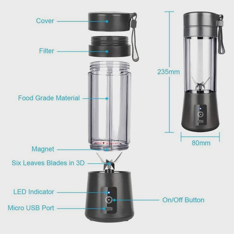 Draagbare Smoothie Blender - USB Oplaadbaar - Mini Fruit Juicer voor Shakes & Smoothies