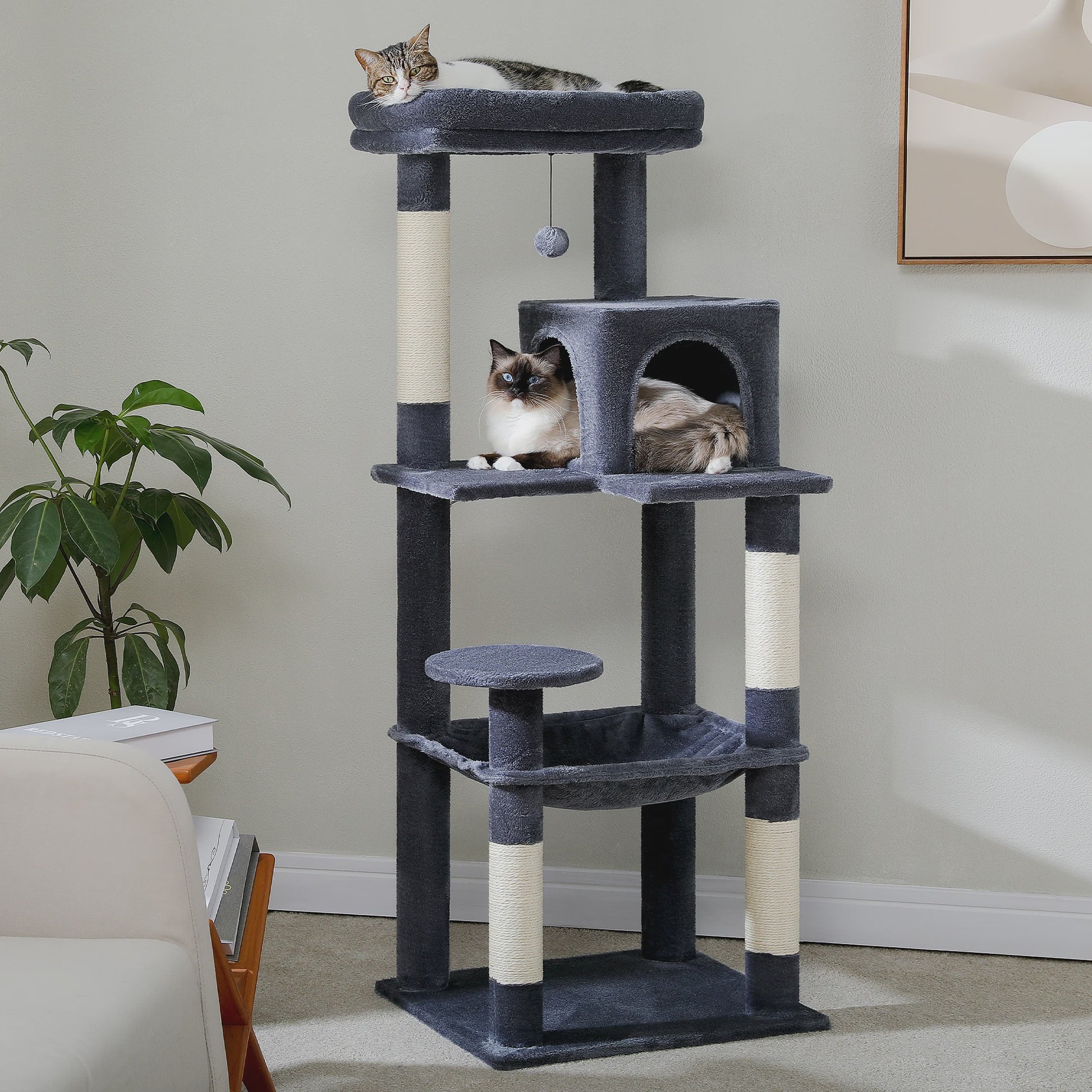 Grote Kattenboom met 5 Niveaus, Hangmat en Krabpalen voor Grote Katten