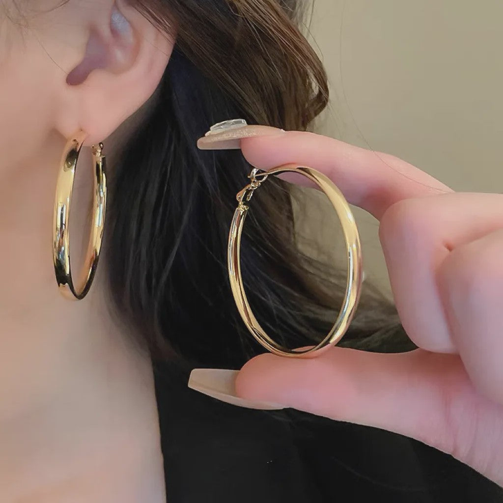 Grote Platte Hoepel Oorbellen - Trendy Cirkel Sieraden voor Dames