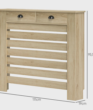 Stijlvolle MDF Radiatorombouw met Lade - Eikenlook - 111x19x95.5 cm
