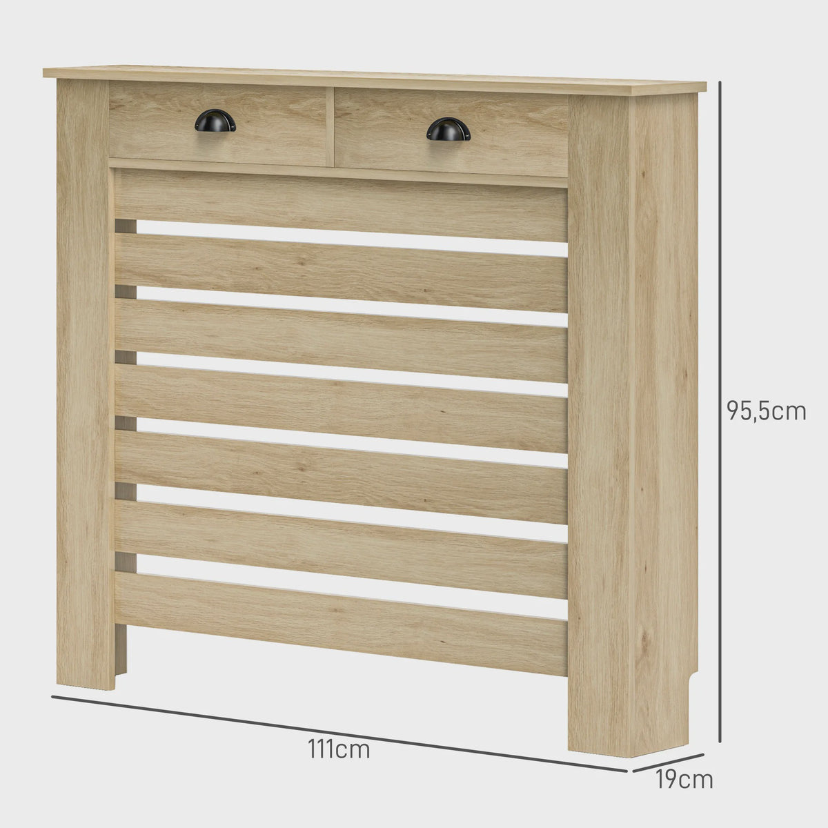 Stijlvolle MDF Radiatorombouw met Lade - Eikenlook - 111x19x95.5 cm