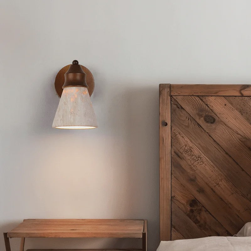 Klassieke Wandlamp van Natuursteen (Geel Travertin) - Sfeervolle Slaapkamerverlichting