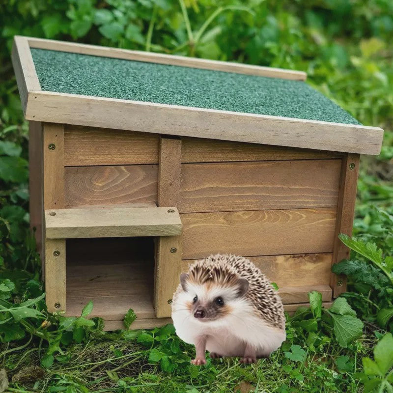 Houten Egelhuisje met Vilt Dak - Veilig Natuurlijk Nest voor Tuindieren