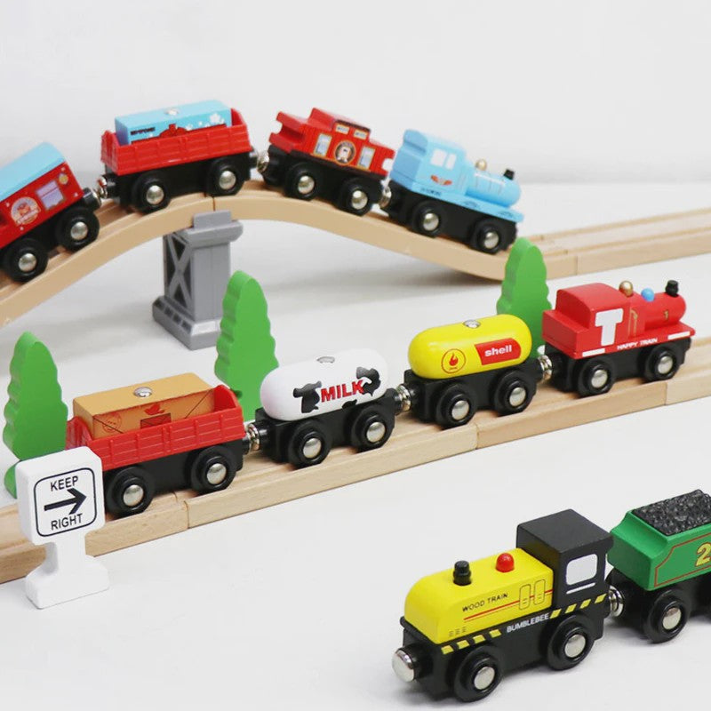 Houten Magneet Treinwagon Set - Uitbreidbaar en Compatibel met Houten Spoorsystemen