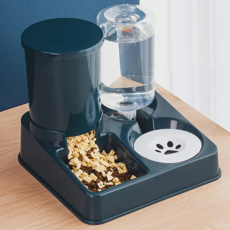Dubbele Voer- en Waterbak voor Katten en Honden met Automatische Waterdispenser - Anti-slip & No-Spill