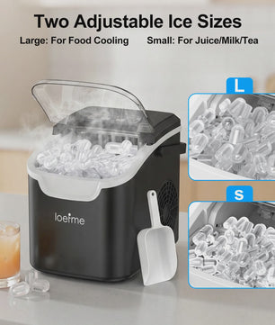LOEFME Draagbare Mini Ijsmaker: Snel 12kg/24h IJs, 2 Maten, Desktop Model met Schep