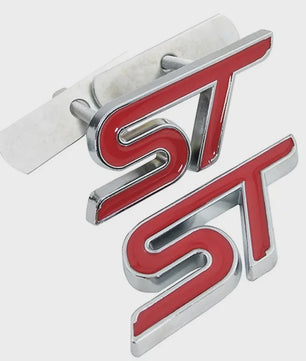 ST Grille Badge Embleem Sticker - Rood/Blauw Chroom - Voor Ford Fiesta, Focus, Mondeo