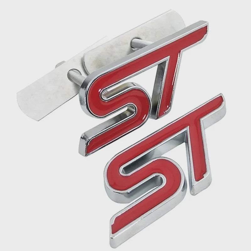 ST Grille Badge Embleem Sticker - Rood/Blauw Chroom - Voor Ford Fiesta, Focus, Mondeo