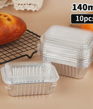 10x Wegwerp Aluminium Bakvormen met Deksel - Rechthoekig voor Cakes, Muffins & Brood
